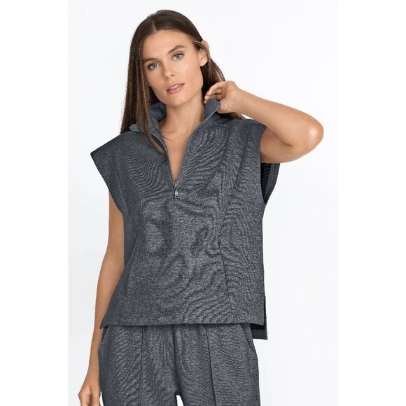 Calme Johnny Was Half Zip Sleeveless Pullover Womens Medium Gray Heather Pockets - Picture 1 of 11